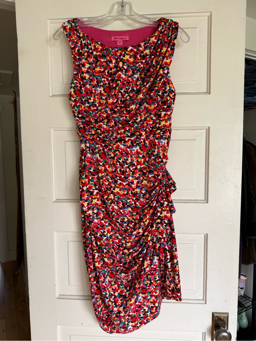 Betsey Johnson Pink Multi-Color Hearts Ruched Draped Body-Con Dress